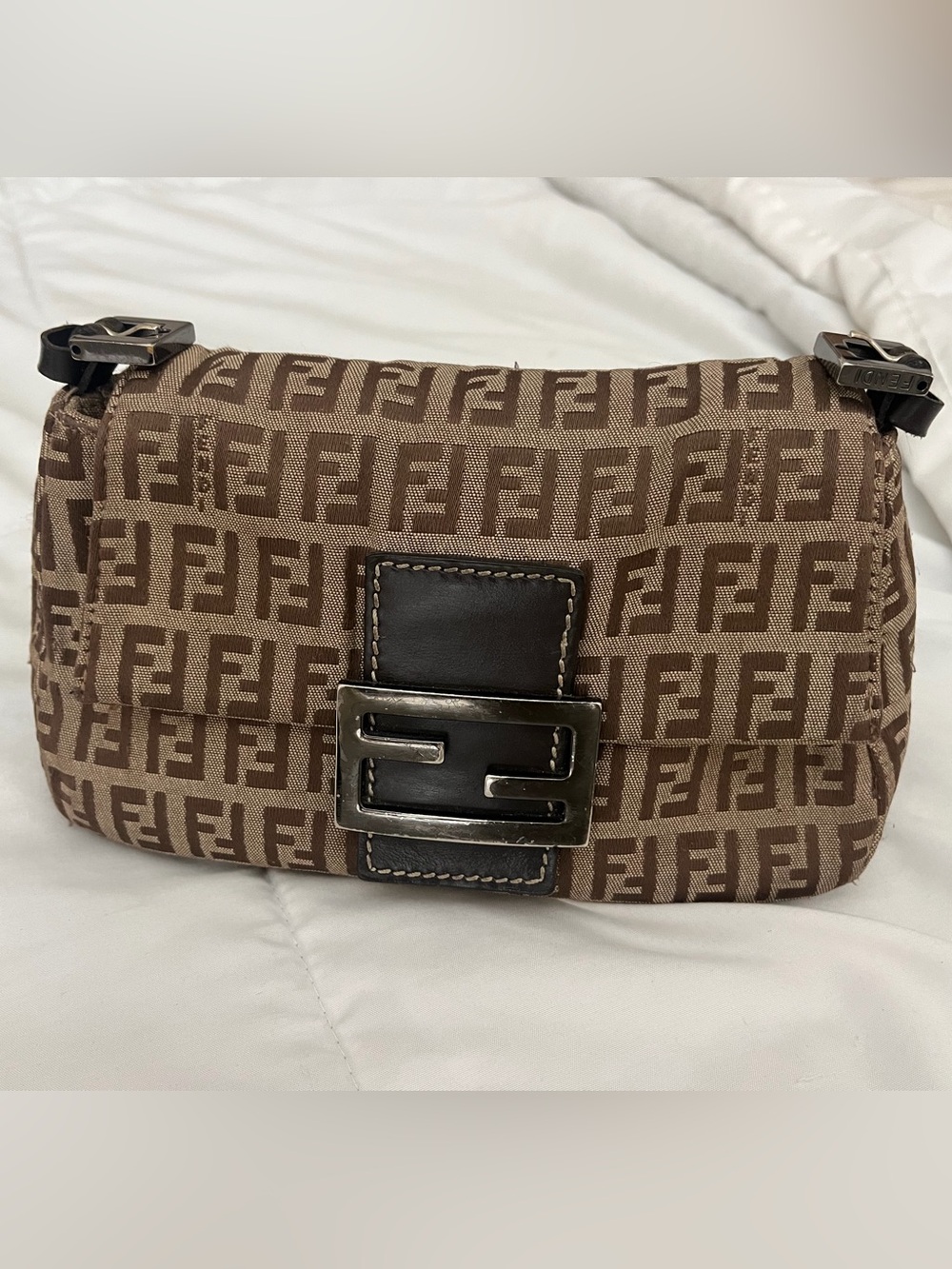 Fendi Brown Monogram Mini Baguette Shoulder Bag